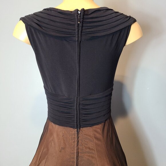 Cache Vintage Y2K Black Brown Taffeta Fit Flare Midi Dress Retro Holiday 1920s - Picture 5 of 11